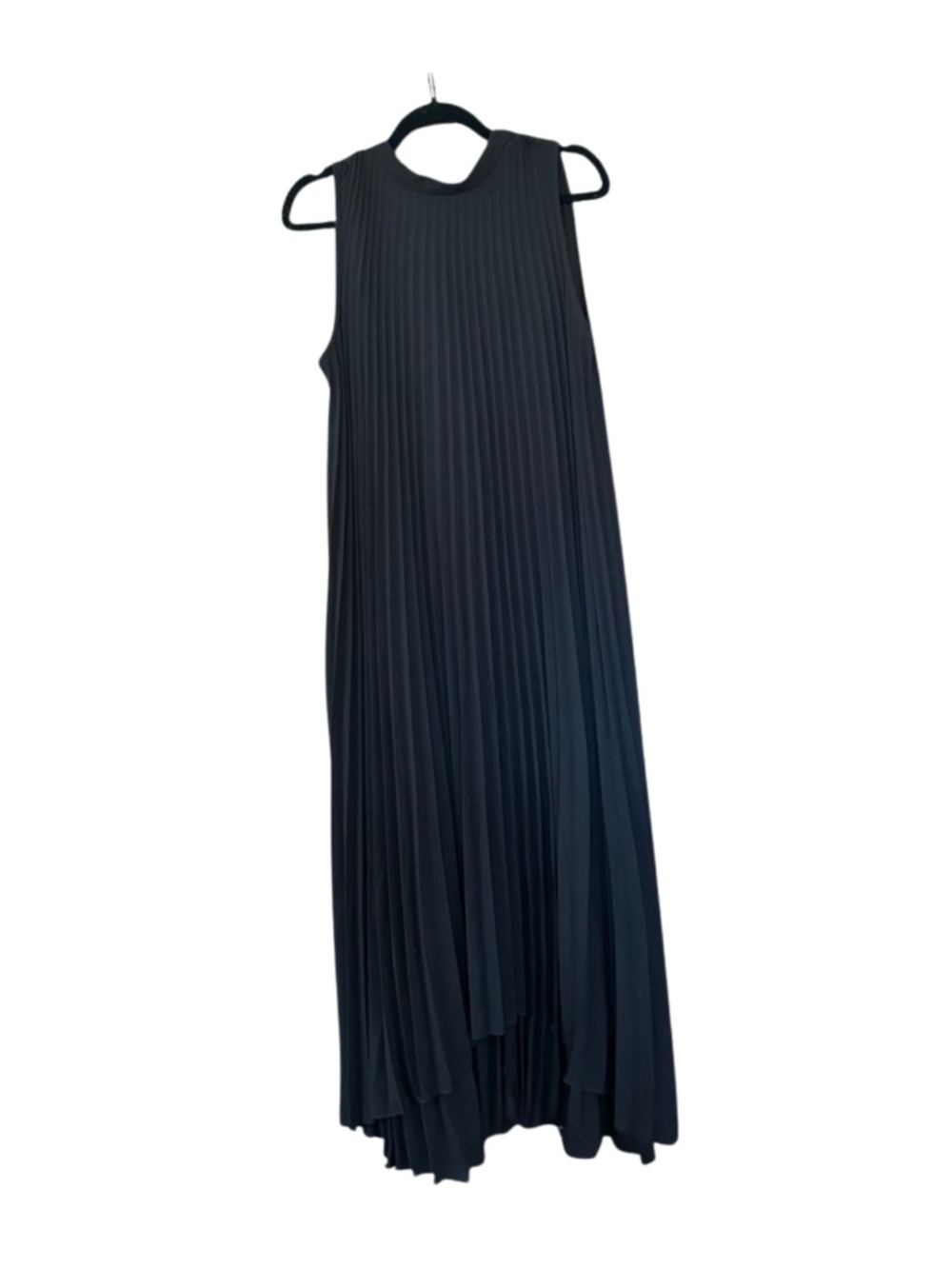 SHEIN Black Pleated High Low Swing Maxi Dress M Sleeveless Ruffle Tie Neck Flowy
